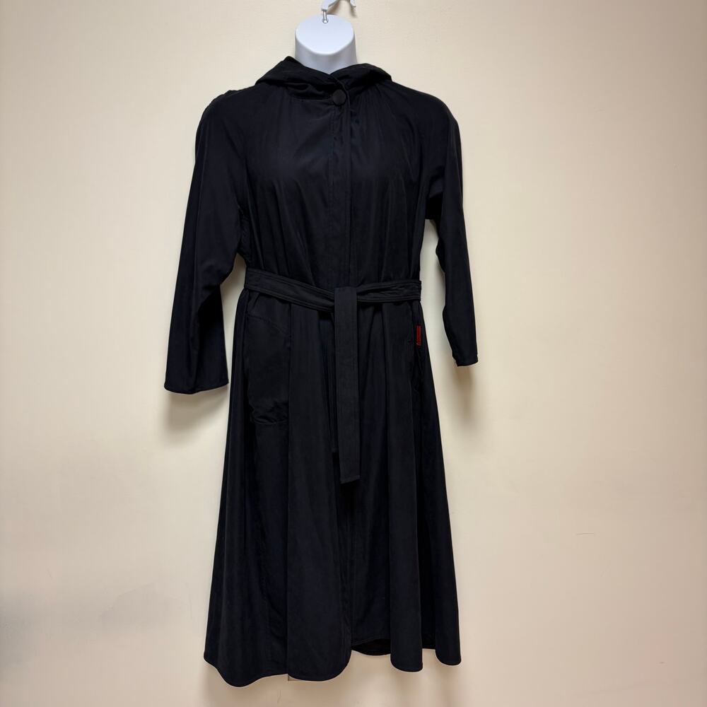 VTG Sackables Black Reversable Packable Hooded Cloak Long Trench Coat NWT Small